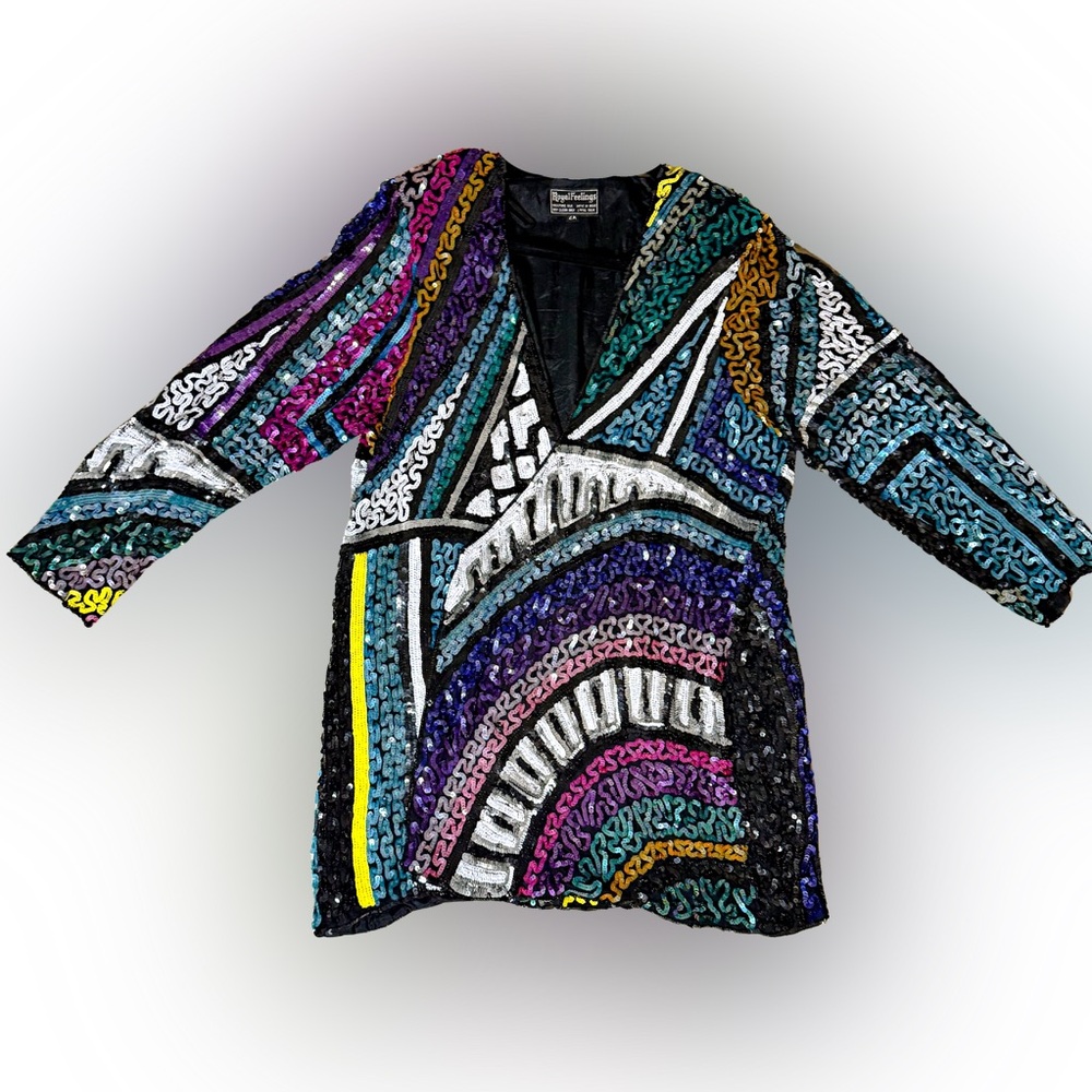 Rare Vintage Hand-Embroidered Sequin Kimono/Dress (2X) (1980s) Royal Feelings